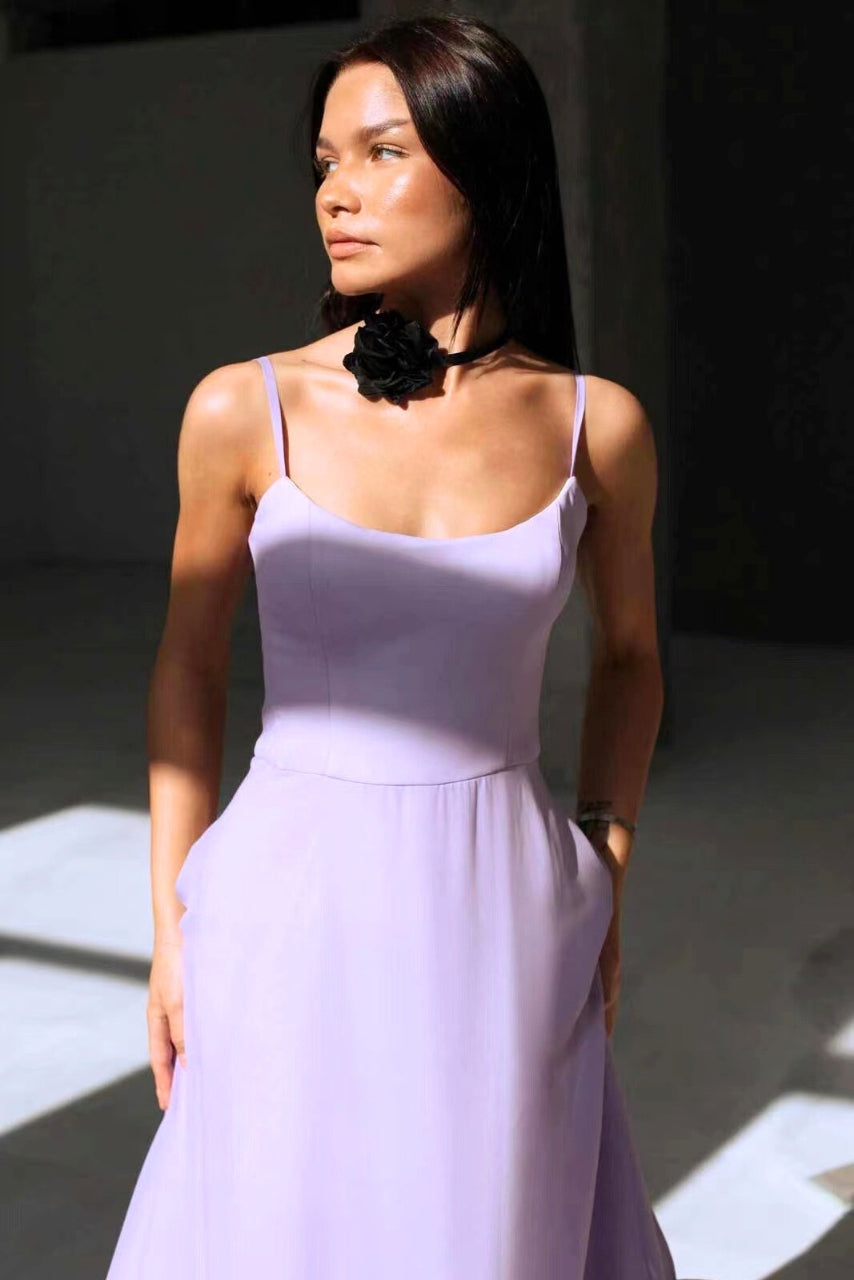 Women's Spaghetti Strap Maxi Dress with Flared Skirt and Ruffle Hem